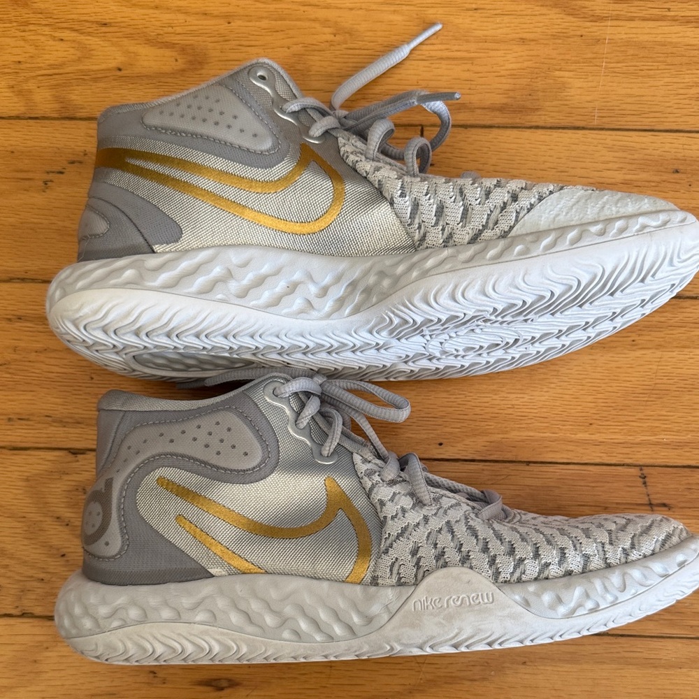 Gray and Gold High-Top Sneakers